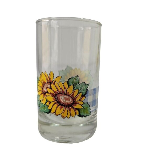 Vintage Signed Crisa Sunflower Juice Glasses 6 oz Capacity Set of 4 Yellow Blue - Picture 1 of 8